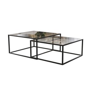 Mesa de Centro Industrial Moderna Atemporal Duo Catarina Preto e Tampo de Vidro