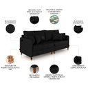 Ver imagem 3 de Sofá 3 Lugares Living 192cm Pé Madeira Zoe Sintético Preto Z08 - Mpozenato