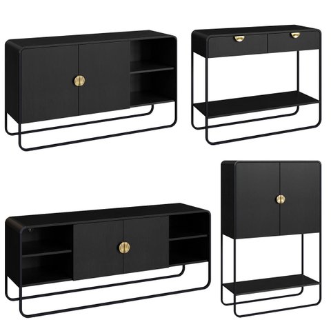 Conjunto Sala Estar Buffet Bar Aparador e Rack Orgânico Nero/preto