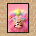 Ver imagem 1 de Quadro Decorativo Leão Óculos Coração Rosa - 70x50cm:moldura Preta