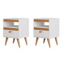 Ver imagem 1 de Kit 2 Mesa Cabeceira Sal para Quarto Organizadora com Gaveta Design Retrô - Branco/Naturale