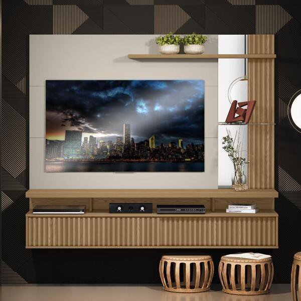 Painel Home Suspenso p/TV até 60" Maragogi Carvalho/Off White Linea Brasil