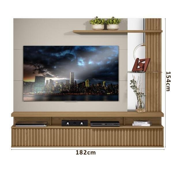 Painel Home Suspenso p/TV até 60" Maragogi Carvalho/Off White Linea Brasil - 3