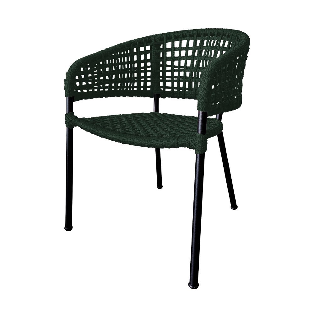 Kit 6 Cadeiras Sol Corda Náutica Base em Alumínio Preto/verde Musgo - 2