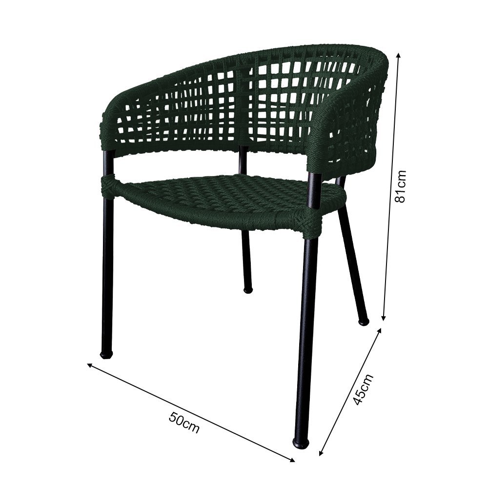 Kit 6 Cadeiras Sol Corda Náutica Base em Alumínio Preto/verde Musgo - 5