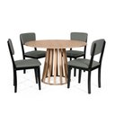 Ver imagem 1 de Mesa de Jantar Redonda Gabi Jade com 4 Cadeiras Estofadas Ella Preto/cinza