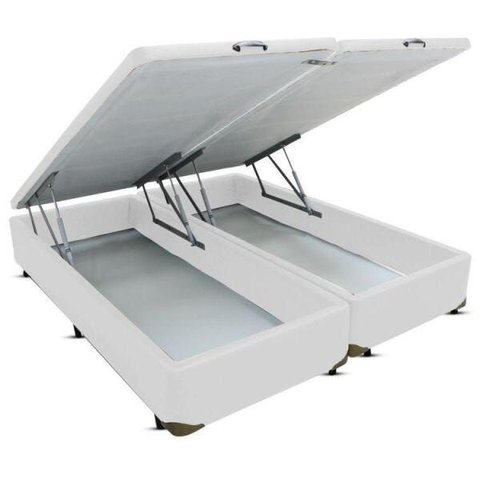 Cama Box Baú com Auxiliar Semi Ortopedico Casal Bipartido Corino (138x188) - Branco