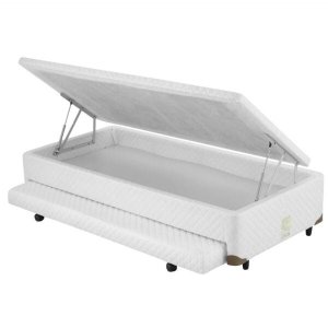 Cama Box Baú com Auxiliar Semi Ortopedico Solteiro Poliester (088x188) - Branco