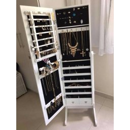 Espelho Armário Branco Porta Joias de Chão Móvel com Chave - 2