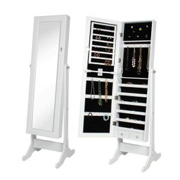 Espelho Armário Branco Porta Joias de Chão Móvel com Chave - 1