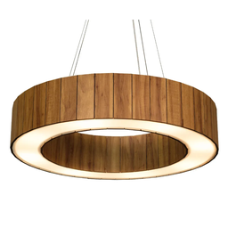 Lustre Pendente Anel Ripado 60cm - Madeira Amêndola, Bivolt - 1