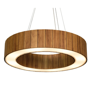 Lustre Pendente Anel Ripado 60cm - Madeira Amêndola, Bivolt