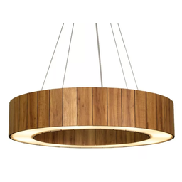 Lustre Pendente Anel Ripado 60cm - Madeira Amêndola, Bivolt - 4