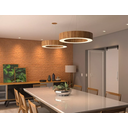 Ver imagem 3 de Lustre Pendente Anel Ripado 60cm - Madeira Amêndola, Bivolt