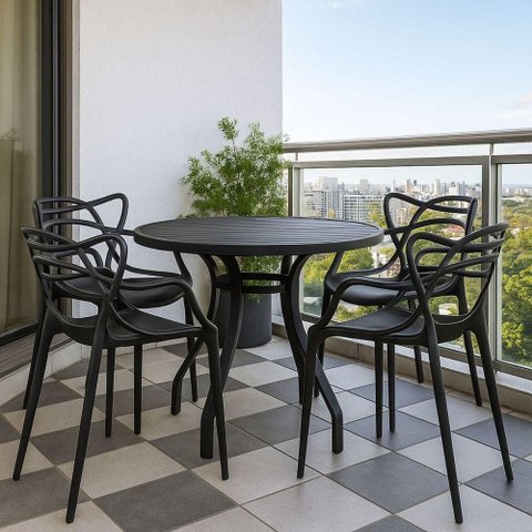 Jogo Mesa Alumínio 90cm + 4 Cadeiras Alegra Resistente Jardim Cozinha