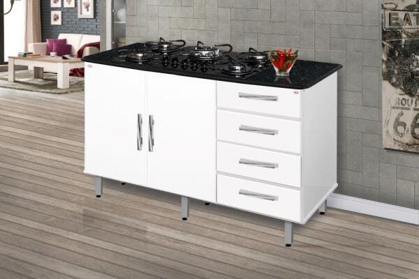 Gabinete / Balcão para Cooktop 5 Bocas com 04 Gavetas Branco ...