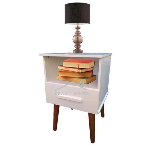Mesa de Cabeceira Retrô 1 Gaveta Branco Frete Grá