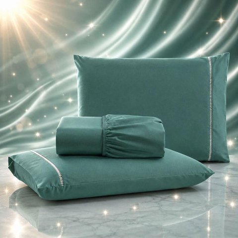 Jogo de Cama Quality Queen Micropercal 600 Fios Macio Verde Musgo Casa Show Enxovais