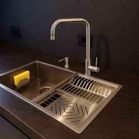 Kit Cuba Calha Gourmet Cozinha Pia 70x40 + Torneira Slim Monocomando + Acessórios Aço Inox 304 Cozix