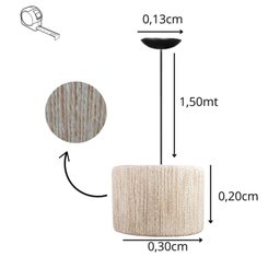 Kit 2 Luminária Pendente Sisal Decoração Rústica Redonda para Sala Cozinha Cor Palha Fio Preto - 3
