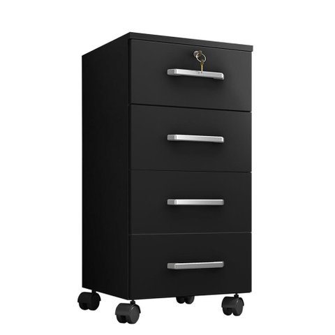 Gaveteiro Gávea 4 Gavetas Preto Trama com Rodízios - Móveis Leão