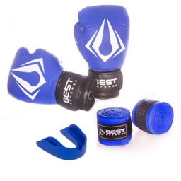 Kit Boxe Muay Thai Luva+Bucal+Bandagem 3M - Azul - 12Oz - 1