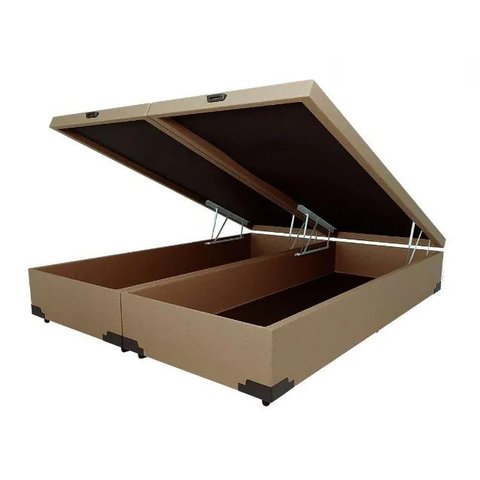 Base Box Baú Bipartido Blindado King 193x203 Linho Bege Bio Box