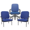 Ver imagem 1 de Kit Cadeira de Escritório Giratória e 2 Cadeiras Fixas Preta Magno P03 Vinil Azul - Lyam Decor