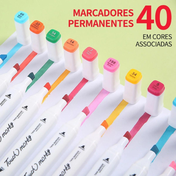 Conjunto de Canetas Marcador Permanente Ponta Dupla 40 Cores - 5