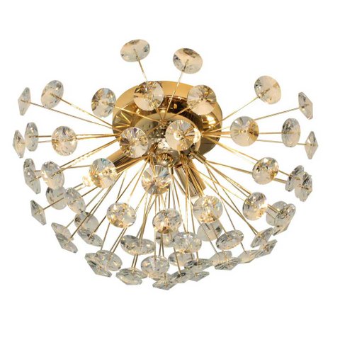Plafon Dente de Leão Cristais Dourado 3G9 35cm