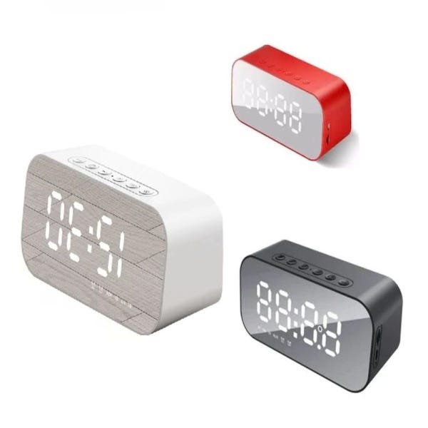 Caixa de Som Bluetooth Radio Relógio Despertador Digital Espelhado Fm Usb Tf Card - 1