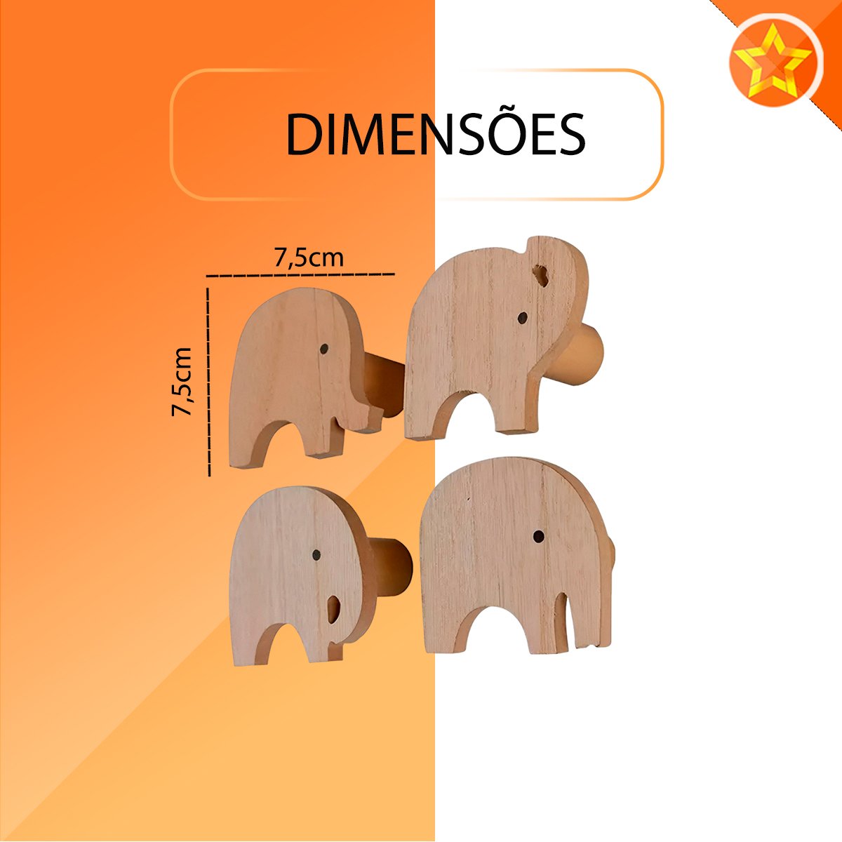 Kit de 3 Peças Gancho Parede Madeira Elefante - 2