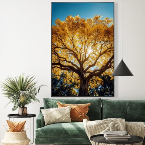 Quadro Decorativo Árvore Ipê Amarelo Vertical Sala Quarto Casa Escritório