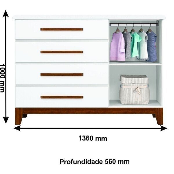 Cômoda para Quarto de Bebê 1 Porta 4 Gavetas Wood Planet Baby - 4