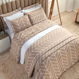 Jogo de Lençol Solteiro Estampado Cáqui Geométrico 3 Peças 100% Algodão 200 Fios - 4