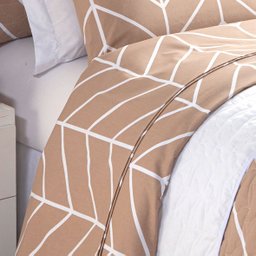 Jogo de Lençol Solteiro Estampado Cáqui Geométrico 3 Peças 100% Algodão 200 Fios - 2