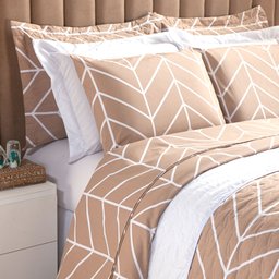 Jogo de Lençol Solteiro Estampado Cáqui Geométrico 3 Peças 100% Algodão 200 Fios - 1