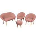 Ver imagem 1 de Kit Recepção 2 Poltronas 1 Namoradeira com Puff Resistente para Sala de Espera Decor Tecido Veludo