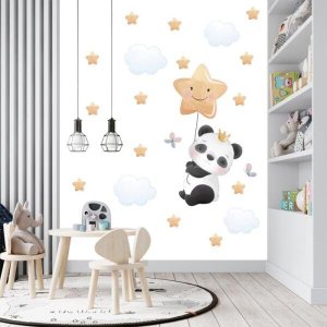 Adesivo kit infantil panda fofo com estrelas