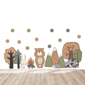 Adesivo kit infantil animais floresta e árvores