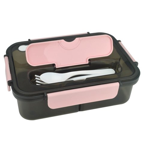Pote Marmita Grande Hermético com Divisórias e Garfo:Rosa
