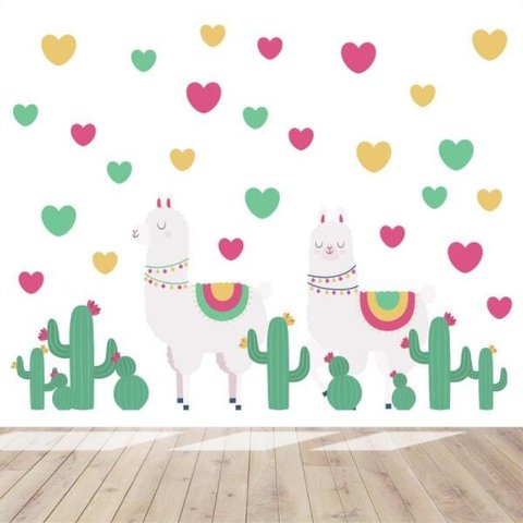 Adesivo kit infantil cactos e lhamas corações