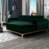 Sofá 4 Lugares 2,30M Chaise Esquerdo Molino Base Madeira Pés Gold Veludo Verde - Casaepoltrona - 3