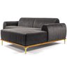 Sofá 4 Lugares 2,30M Chaise Esquerdo Molino Base Madeira Pés Gold Veludo Granizo - 1