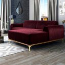 Ver imagem 3 de Sofá 4 Lugares 2,30M Chaise Esquerdo Molino Base Madeira Pés Gold Veludo Marsala