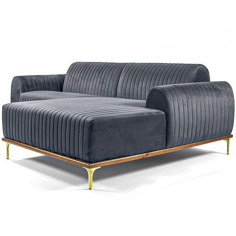 Sofá Molino 3 Lugares 230cm Chaise Esquerdo Pés Gold Veludo Titânio - Nexta Casa