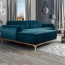 Sofá 4 Lugares 2,30M Chaise Direito Molino Base Madeira Pés Gold Veludo Turquesa - 3