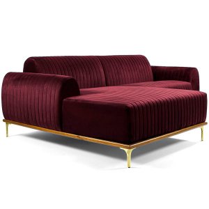 Sofá Molino 3 Lugares 230cm Chaise Direito Pés Gold Veludo Marsala - Nexta Casa
