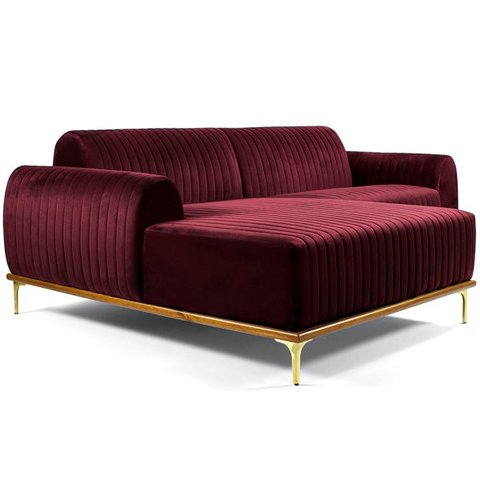 Sofá Molino 3 Lugares 230cm Chaise Direito Pés Gold Veludo Marsala - Nexta Casa