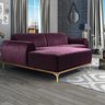 Sofá Molino 3 Lugares 230cm Chaise Direito Pés Gold Veludo Roxo - Nexta Casa - 3